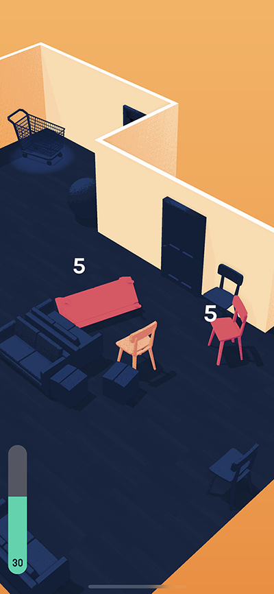 Screenshot of Ikeamon: a chair fights other furniture.