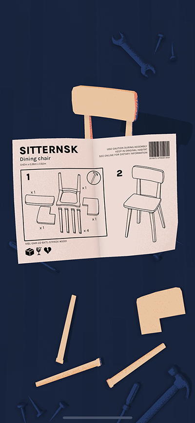 Screenshot of Ikeamon: assembly instructions for a chair.