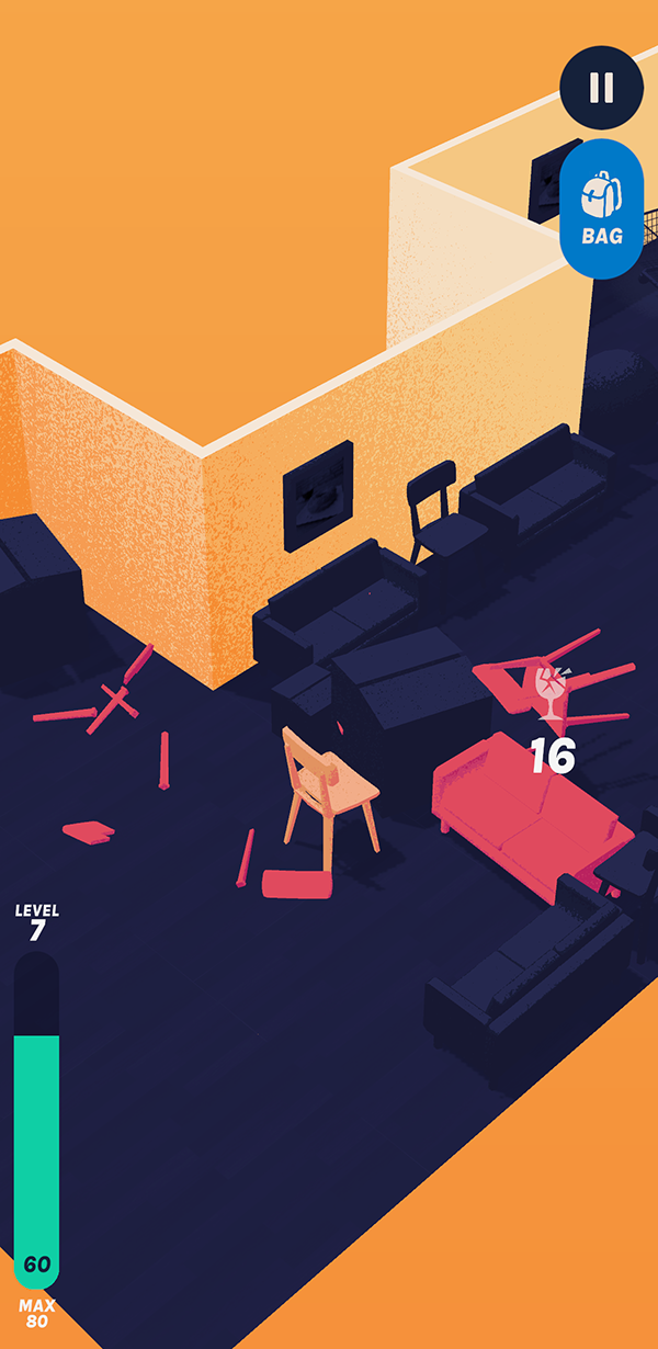 Screenshot of Ikeamon: a chair attacking enemy furniture.