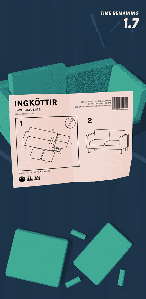 Screenshot of Ikeamon: assembly instructions for a sofa.